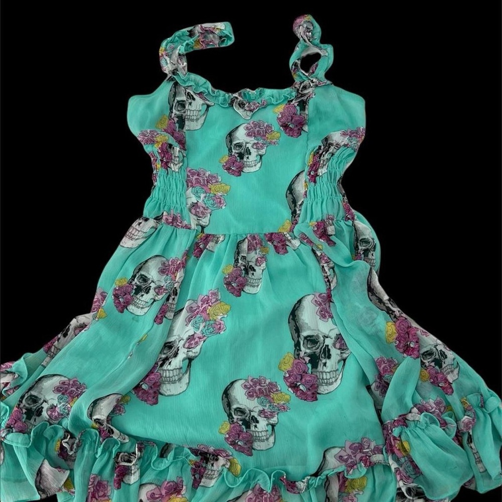 Royal Bones skulls and flowers dress with adjustable button straps